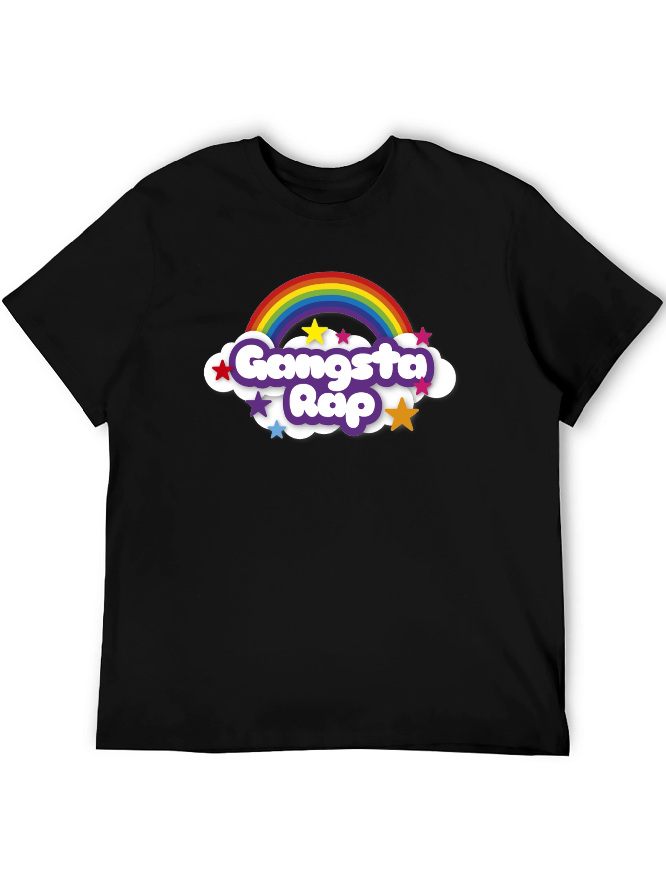 Black Gangsta Rap Rainbow Graphic T-Shirt - Black view 5