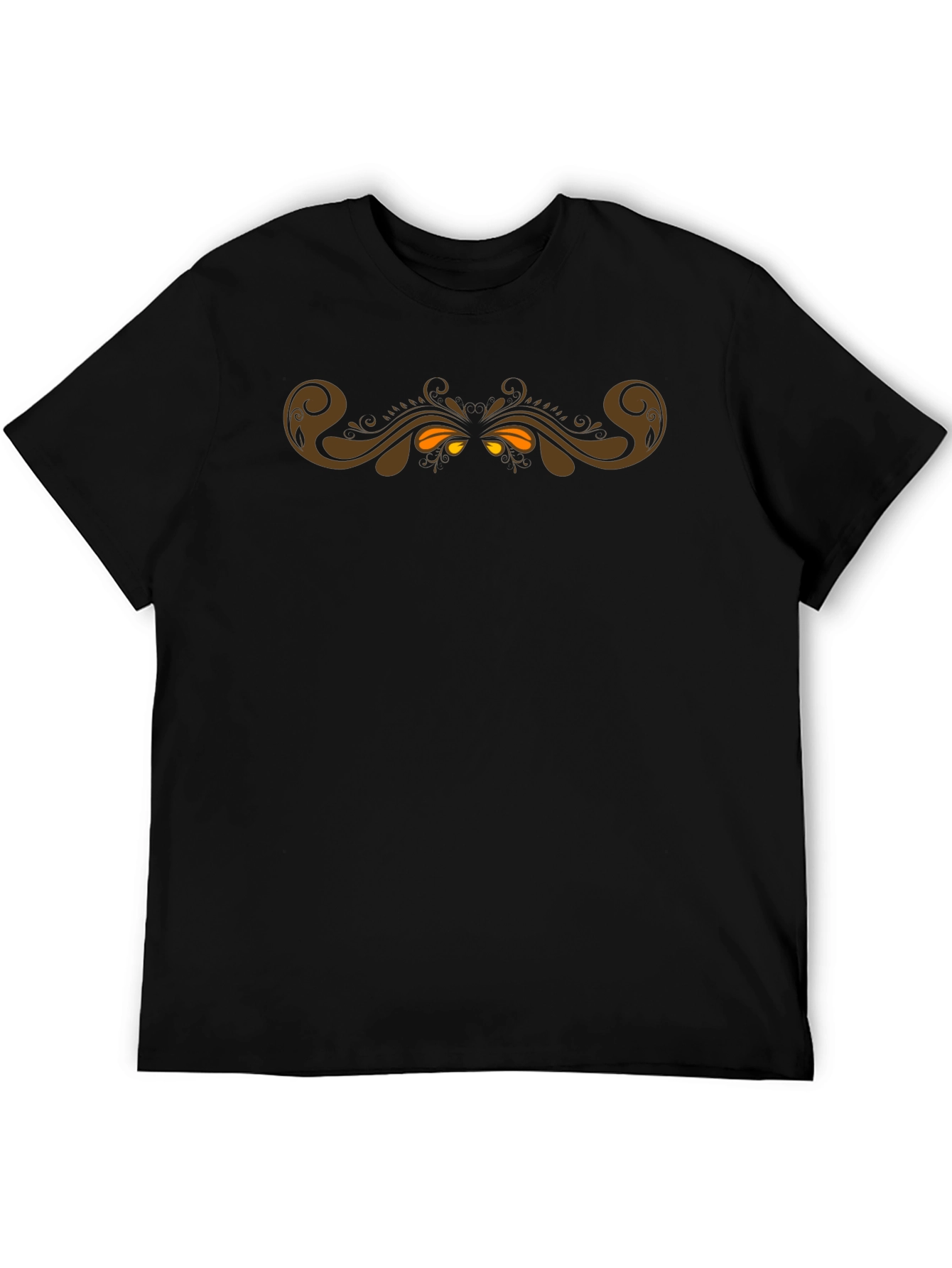 Black Men's Black T-Shirt with Ornate Scrollwork Design view 5