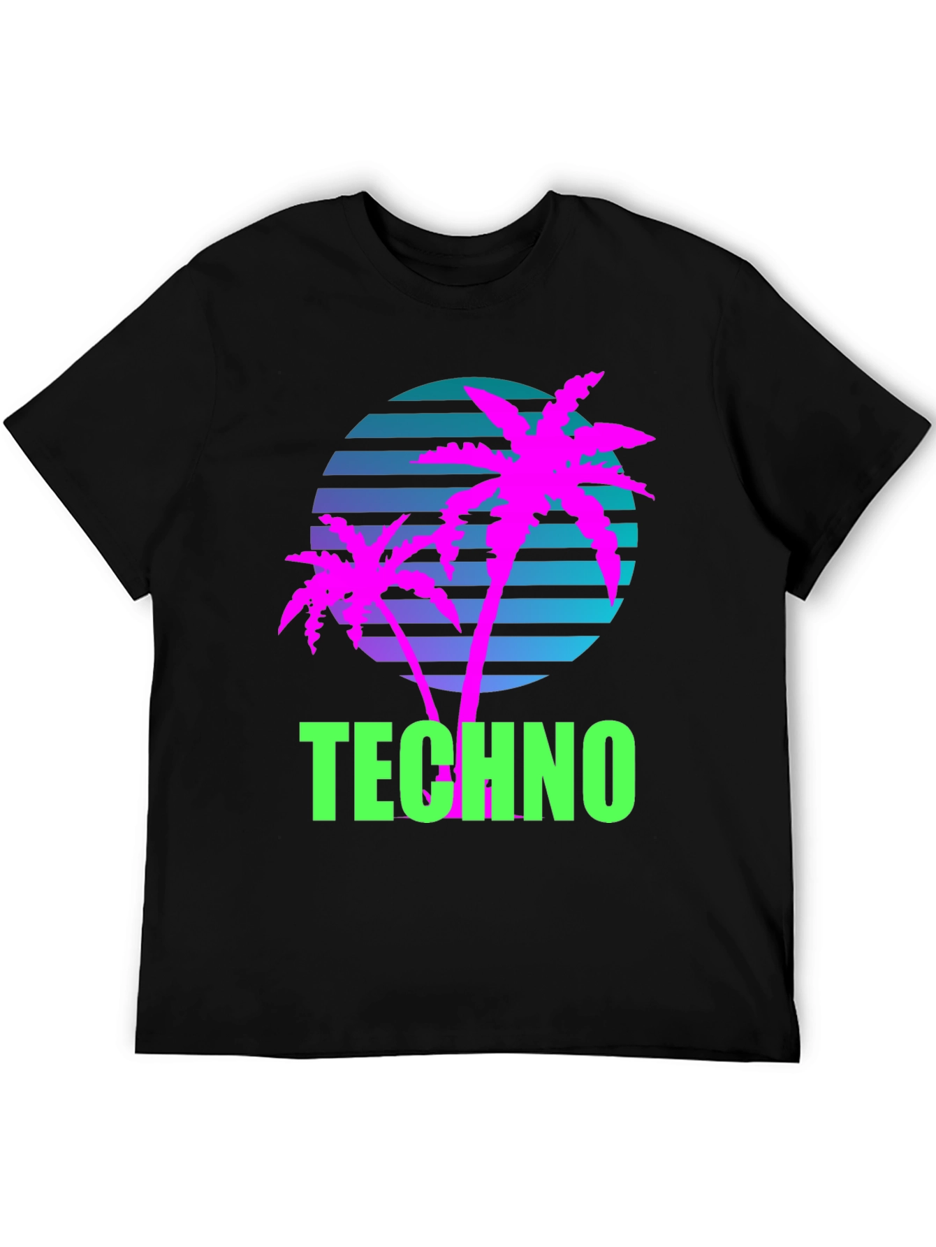 Black Retro Techno Palm T-Shirt - Vaporwave Style view 5