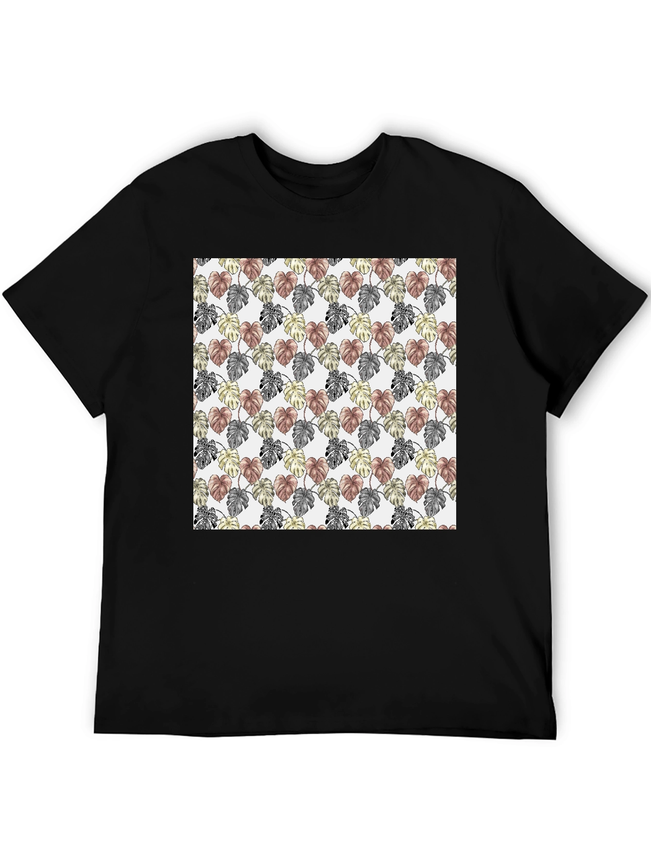 Black Trendy Monstera Leaf Pattern Tee view 5