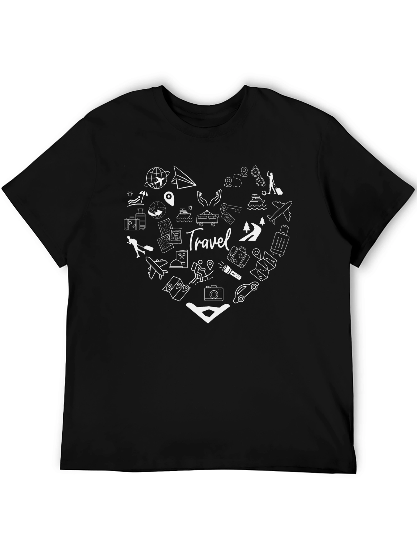 Black Travel Heart Graphic Tee - Black Unisex T-Shirt view 5