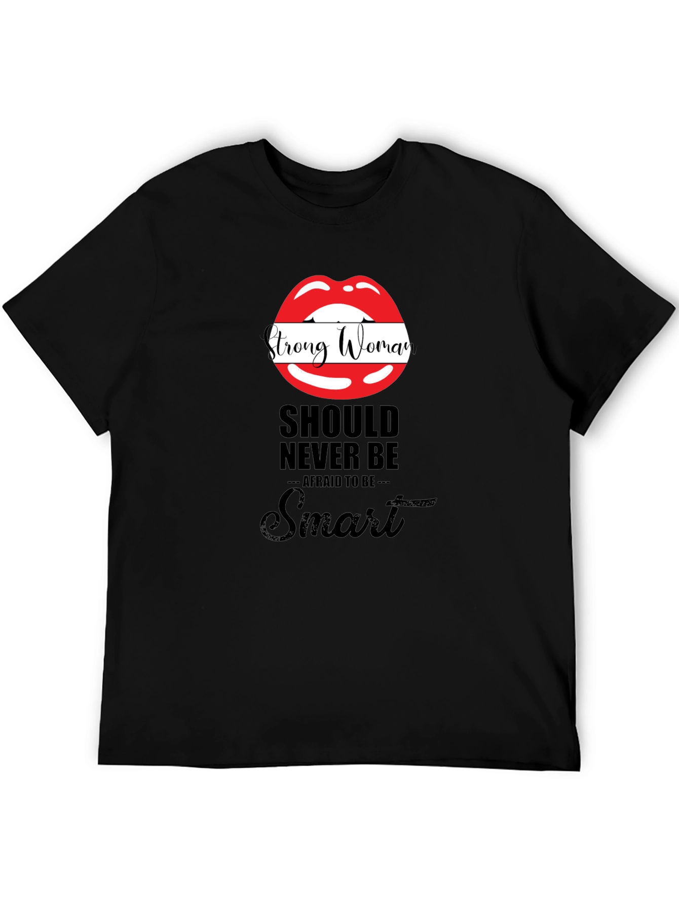 Black Strong Woman Lips Graphic Black T-Shirt view 5