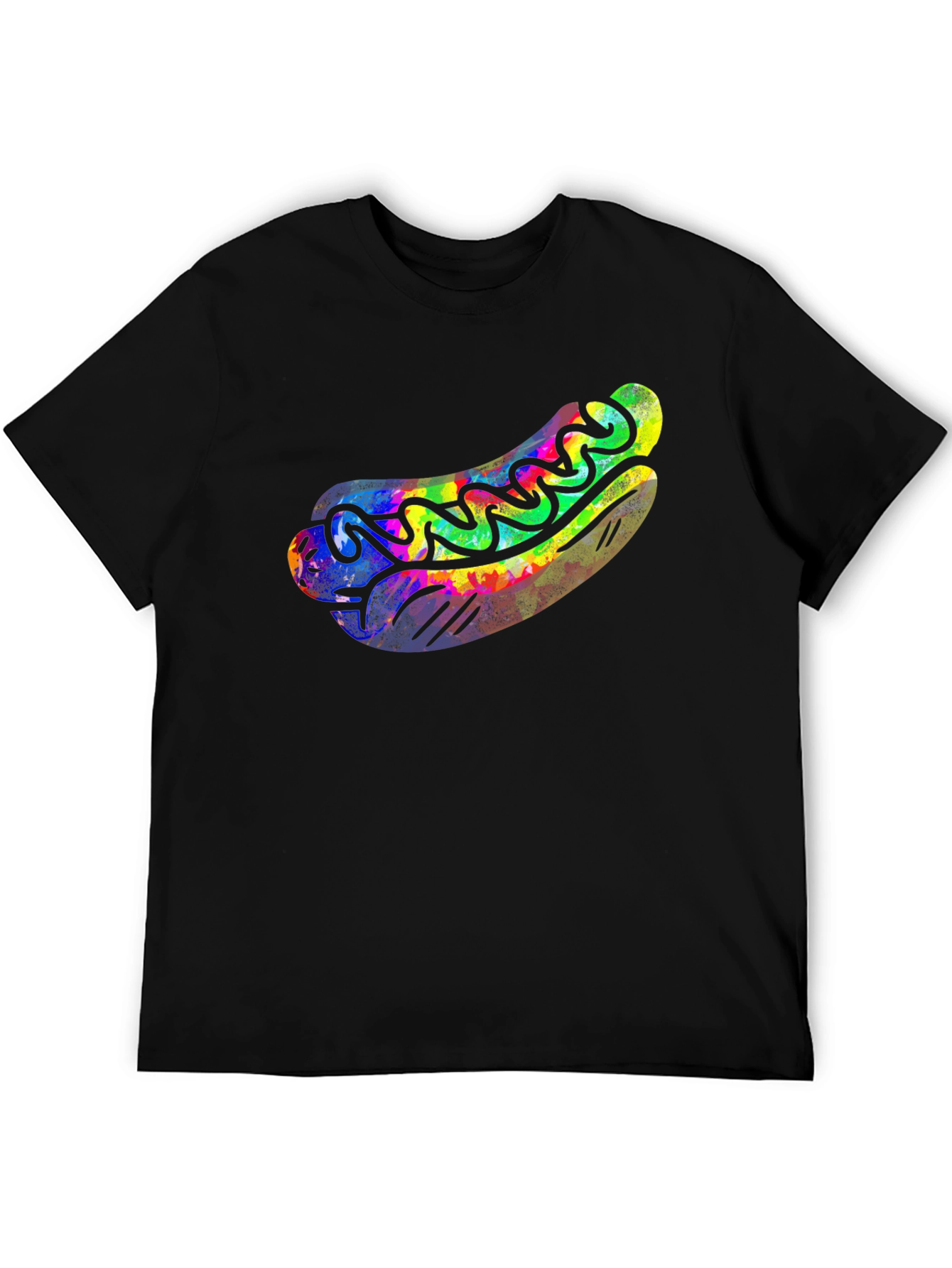 Black Funky Hot Dog Graphic Tee - Black Cotton T-Shirt view 5