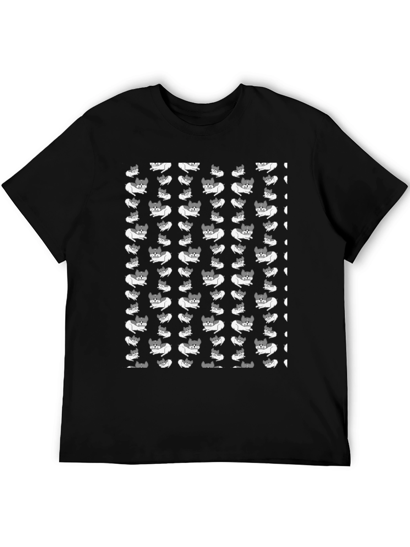 Black Cat Pattern Black T-Shirt view 5