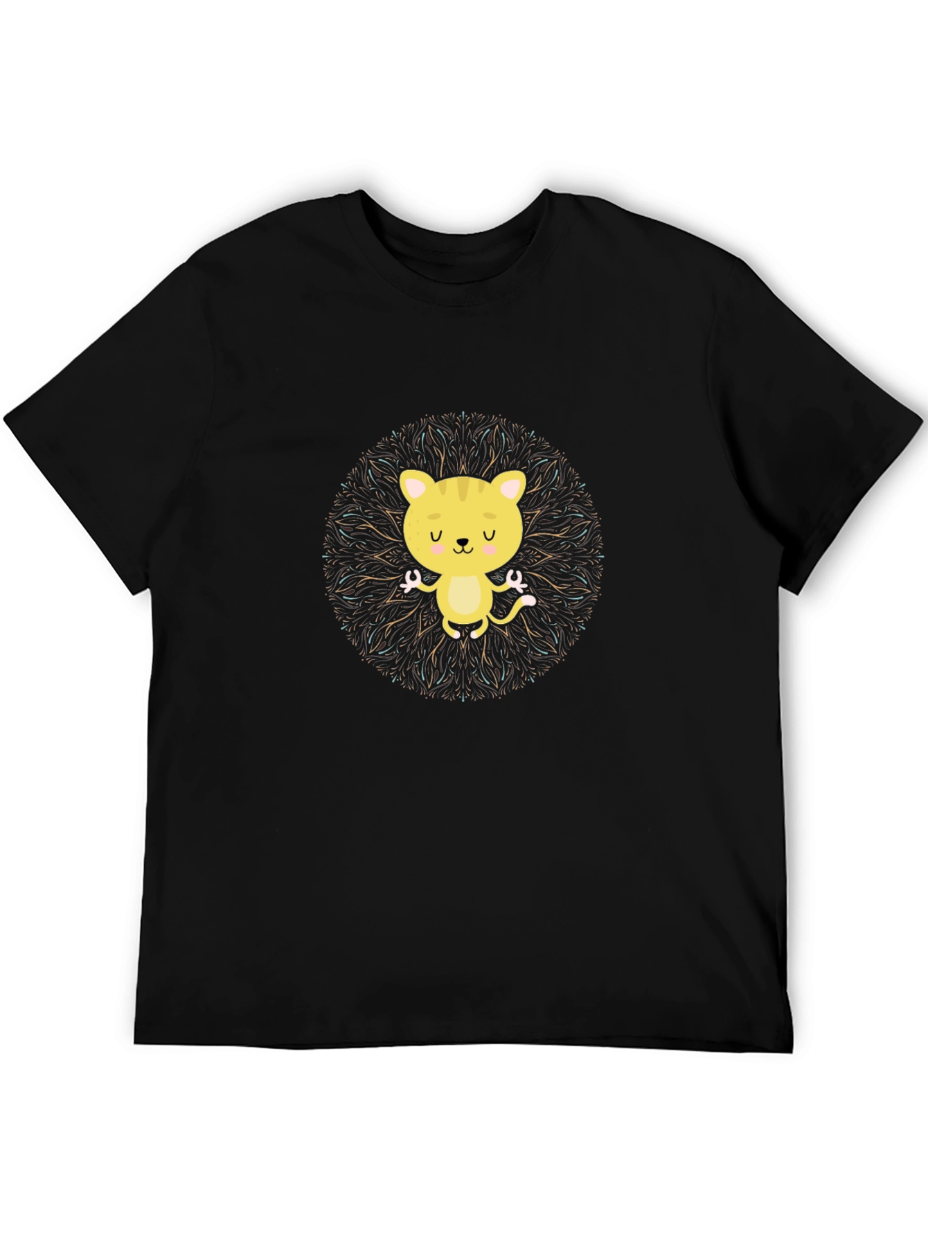 Black Yoga Cat Mandala Graphic Tee - Black view 5