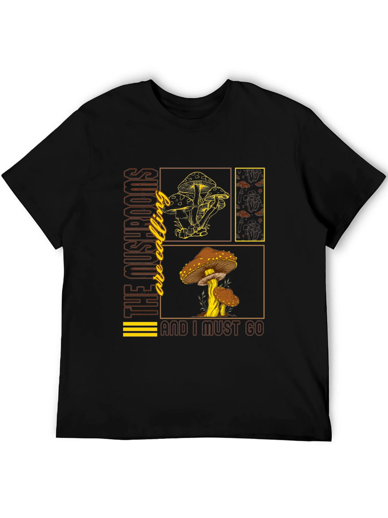 Black Mushroom Calling Graphic T-Shirt - Nature Lover Tee view 5