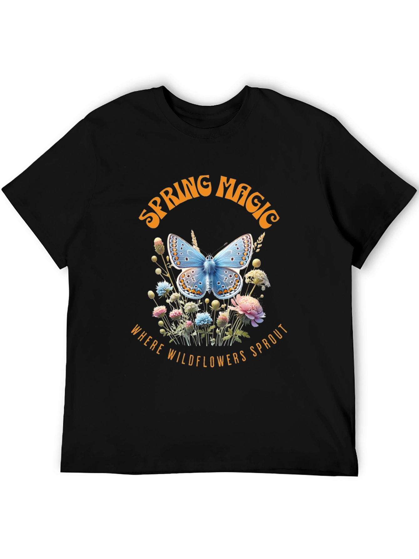 Black Spring Magic Wildflower Butterfly Graphic Tee view 5