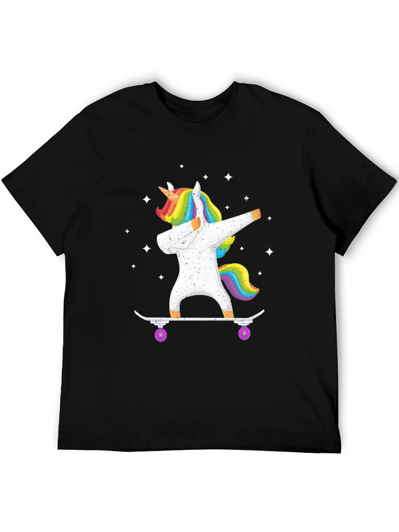 Black Dabbing Unicorn Skateboard T-Shirt - Black view 5