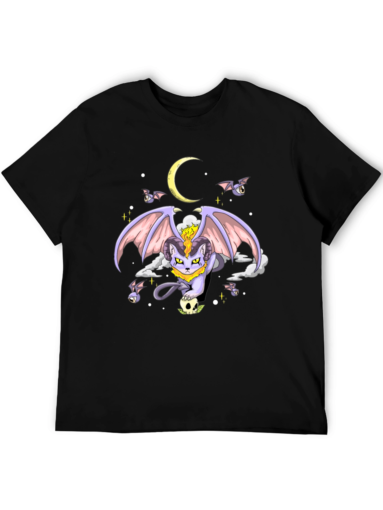 Black Gothic Cat Moon T-Shirt view 5