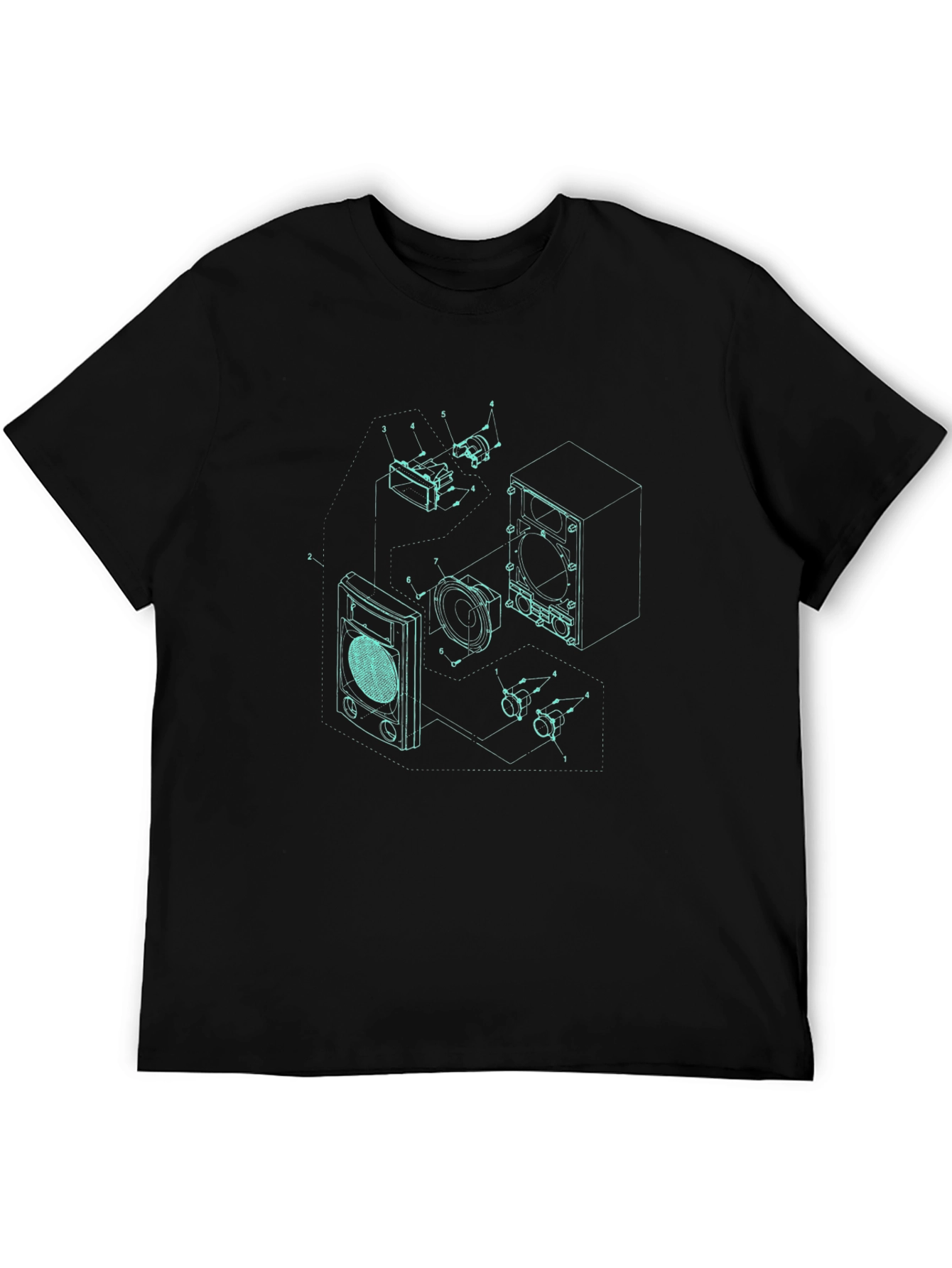 Black Speaker Blueprint Graphic Tee - Cool Tech Design view 5