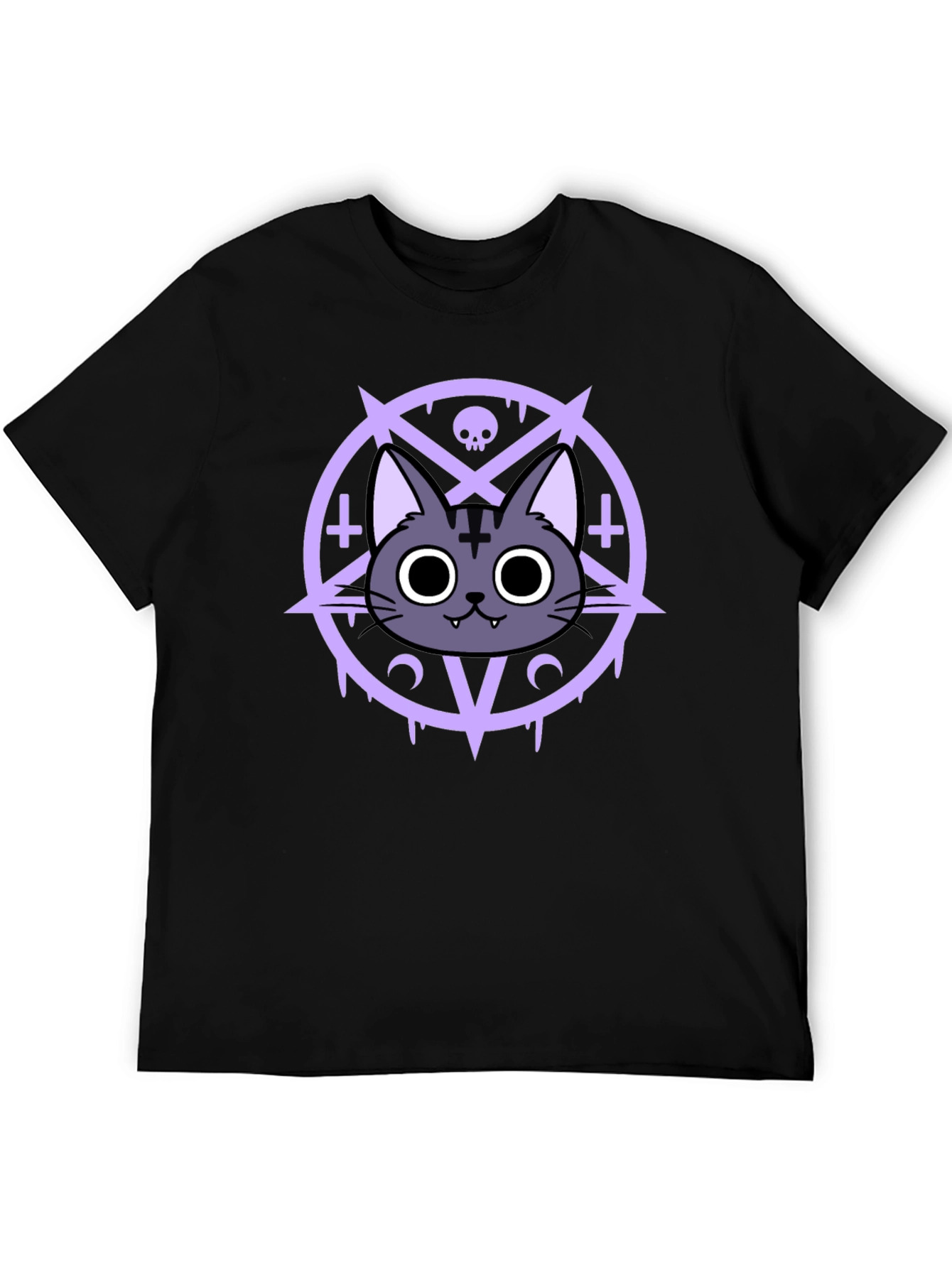 Black Gothic Cat T-Shirt - Occult Pentagram Design view 5