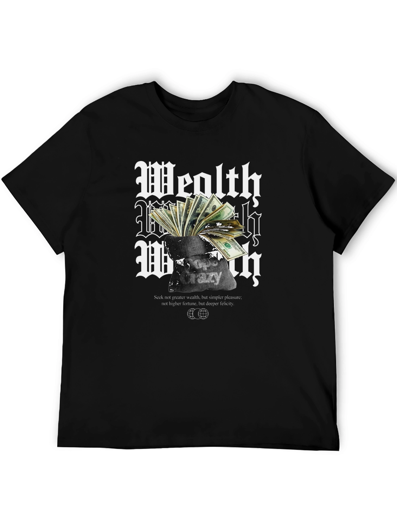 Black Wealth Crazy T-Shirt - Black Graphic Tee view 5