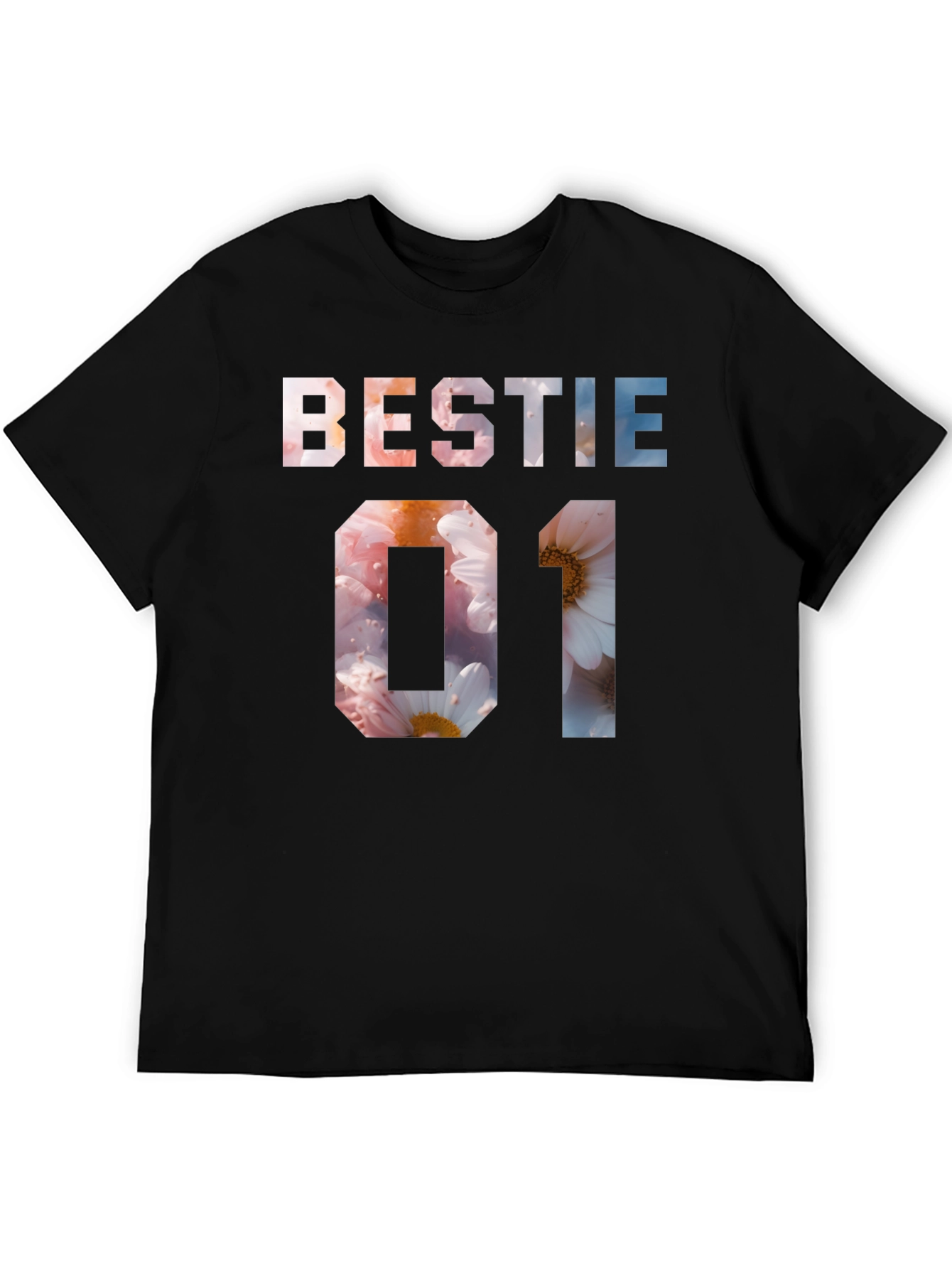 Black Bestie 01 Floral Print Black T-Shirt view 5