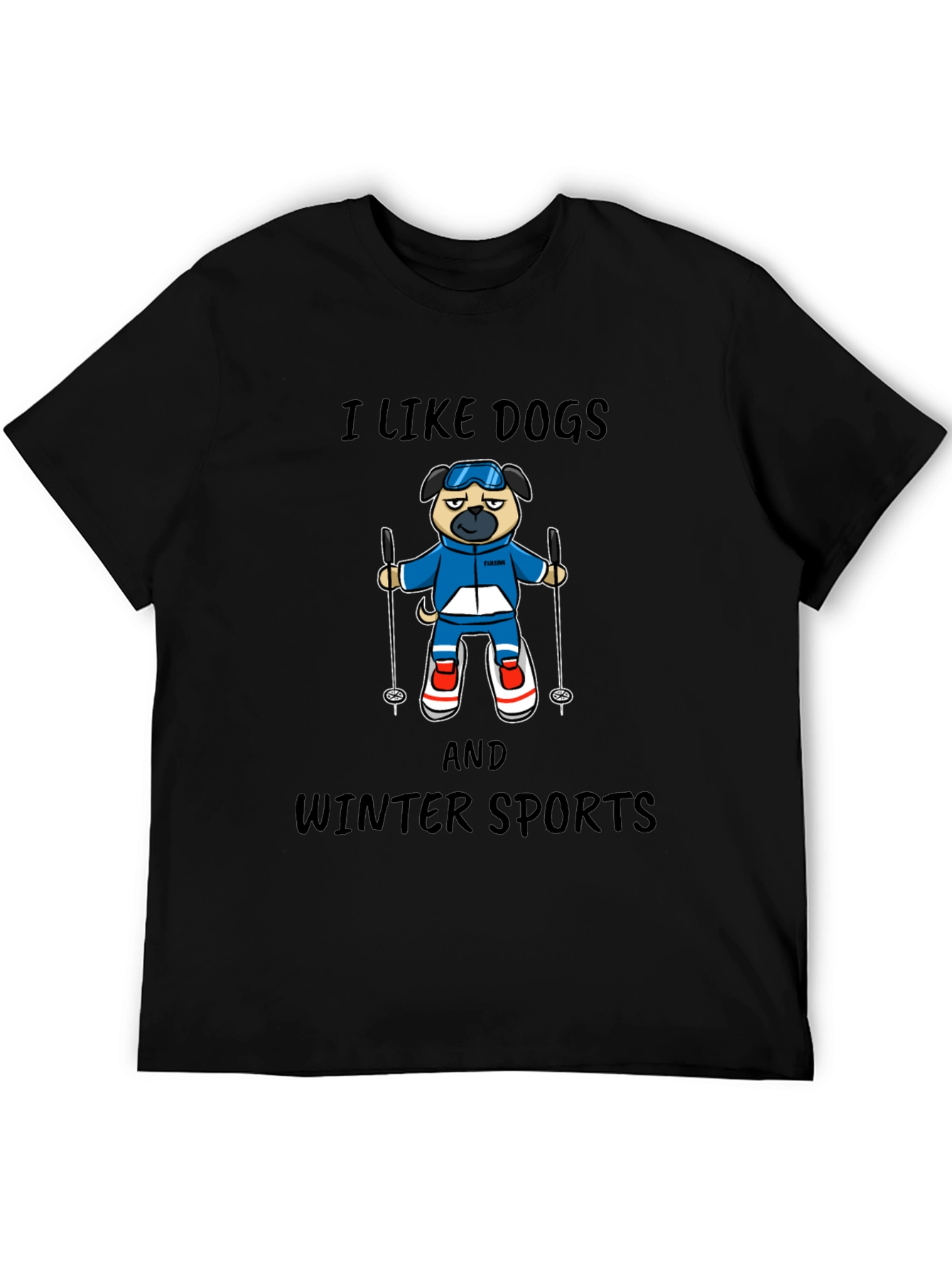 Black I Like Dogs and Winter Sports T-Shirt view 5