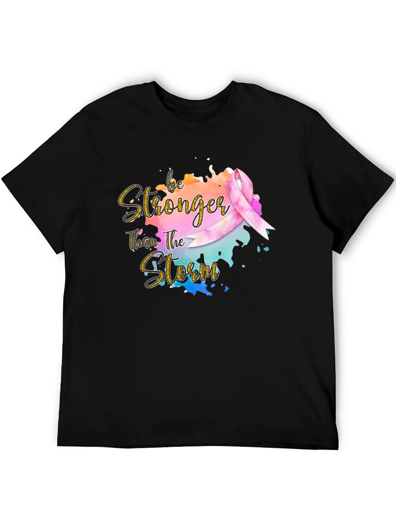 Black Be Stronger Than The Storm Ribbon T-Shirt view 5