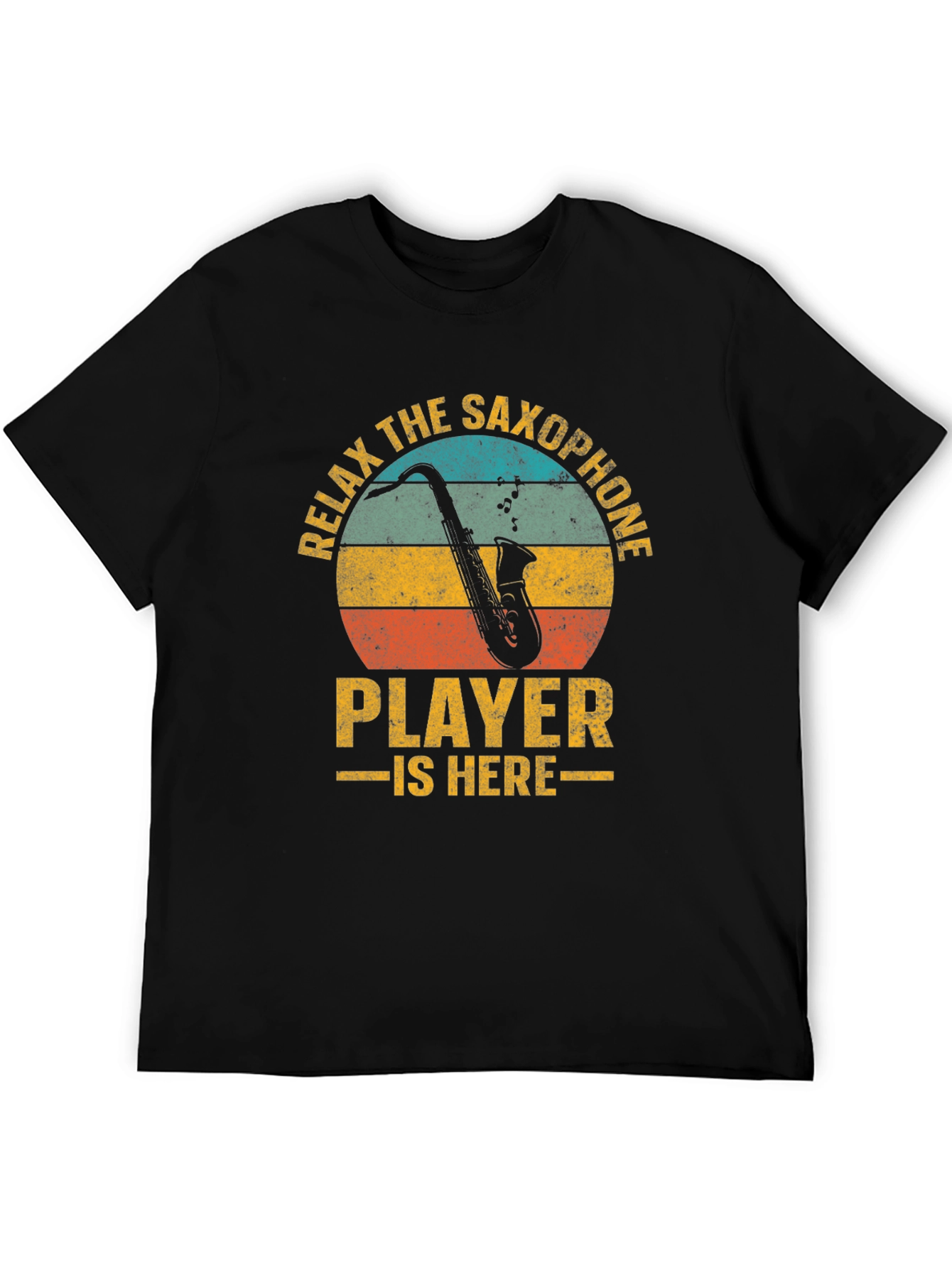Black Relax The Saxophone Player Is Here Graphic T-Shirt view 5