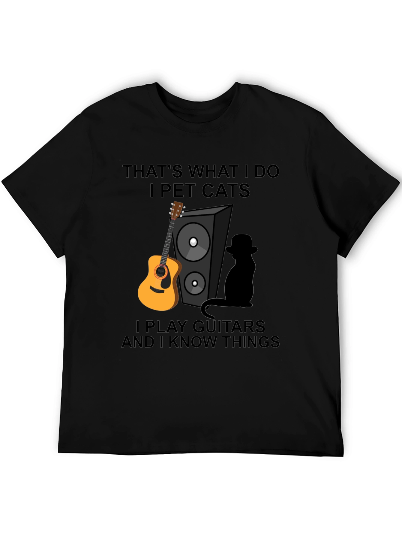 Black That's What I Do Funny Cat & Guitar T-Shirt view 5