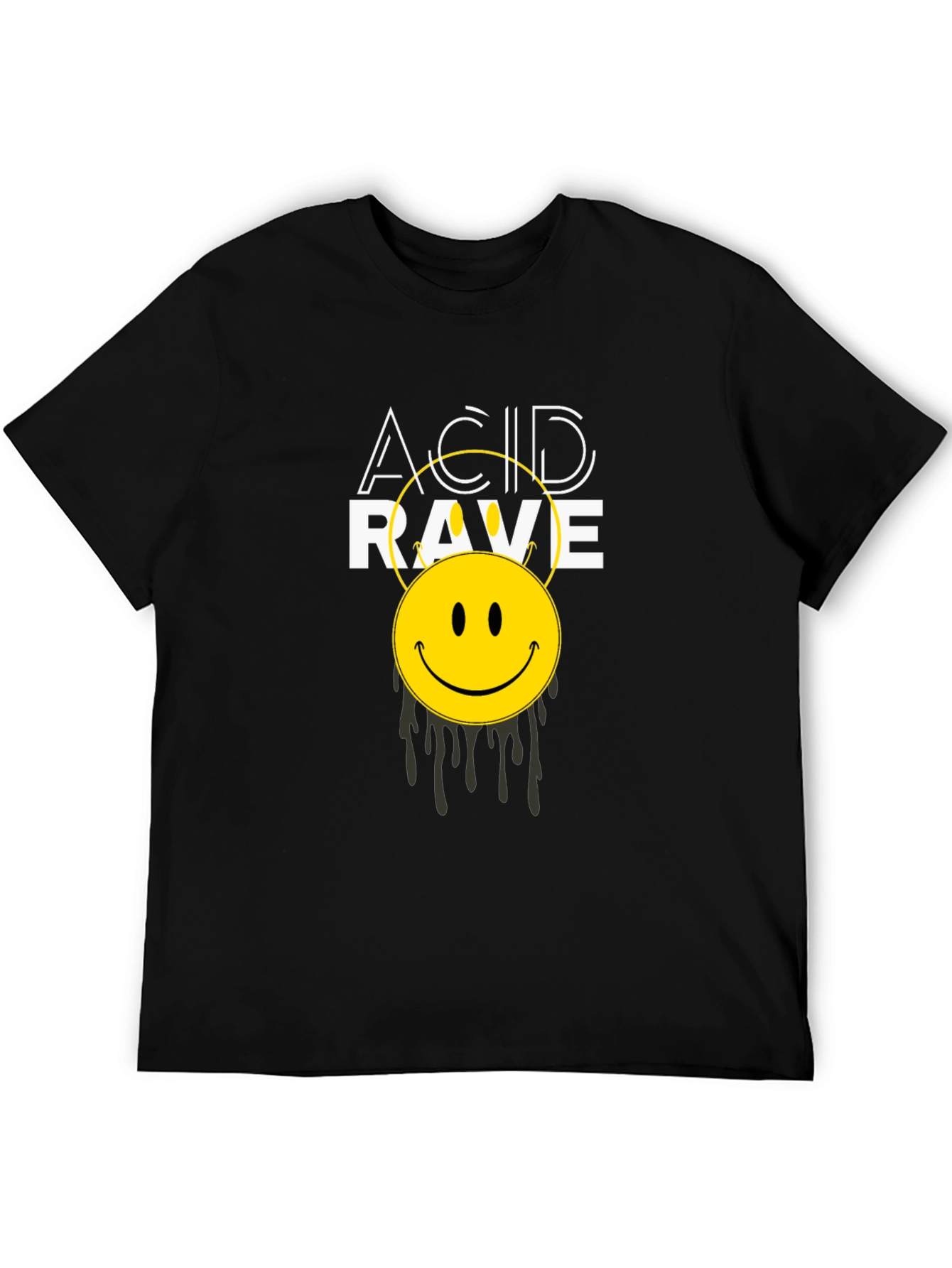 Black Acid Rave Smiley Face Black T-Shirt view 5