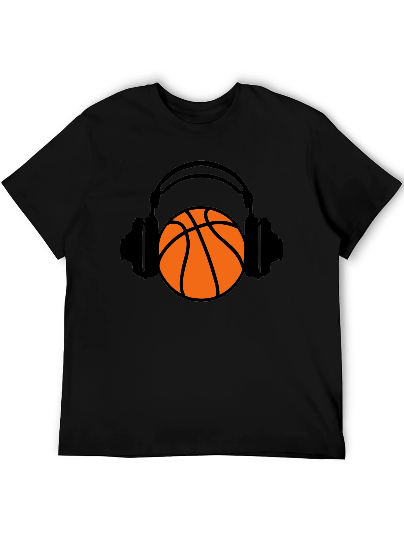 Black Basketball Headphones Graphic T-Shirt view 5