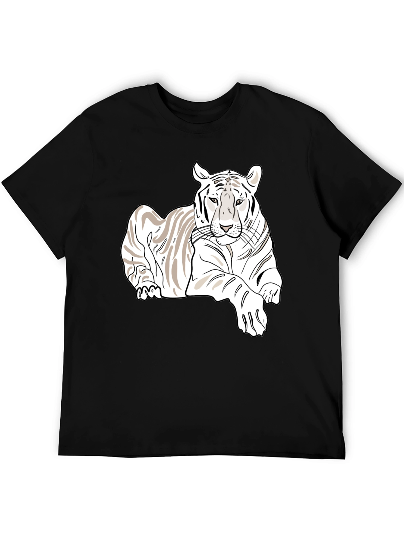 Black White Tiger Graphic Tee - Stylish Men's Black T-Shirt view 5