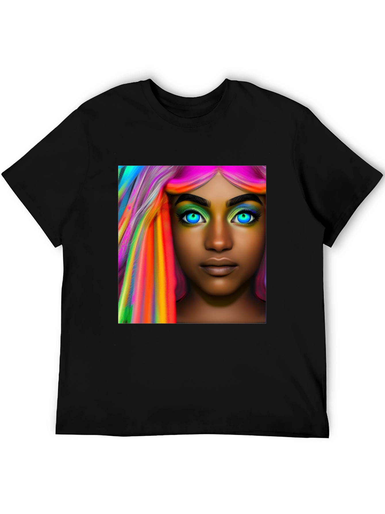 Black Vibrant Hair Portrait T-Shirt - Artistic Style view 5
