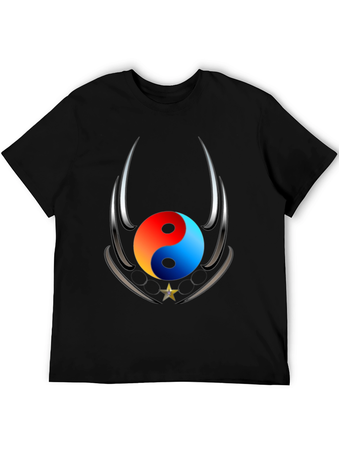 Black Yin Yang Star Graphic Black T-Shirt view 5