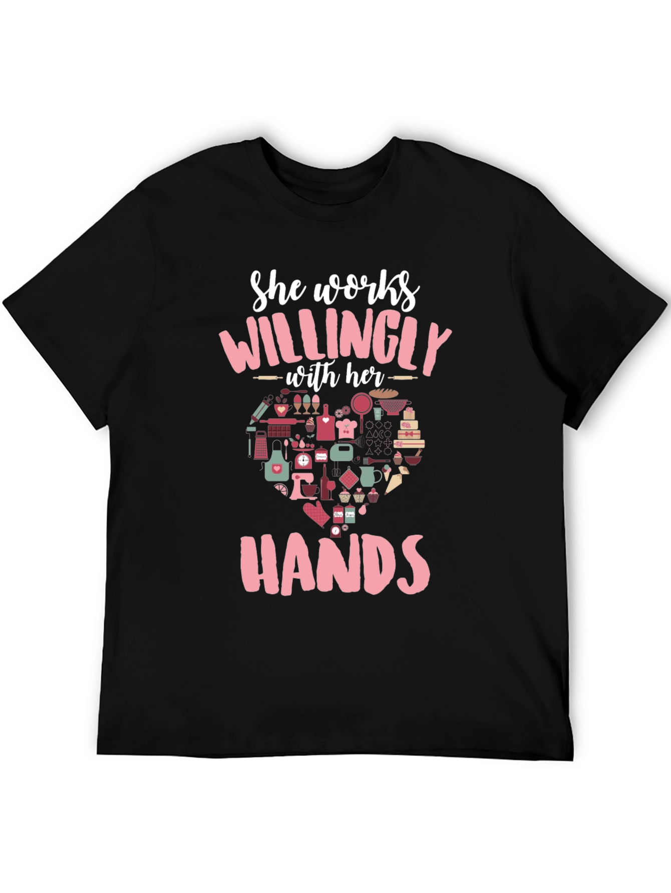 Black She Works Willingly with Her Hands T-Shirt view 5