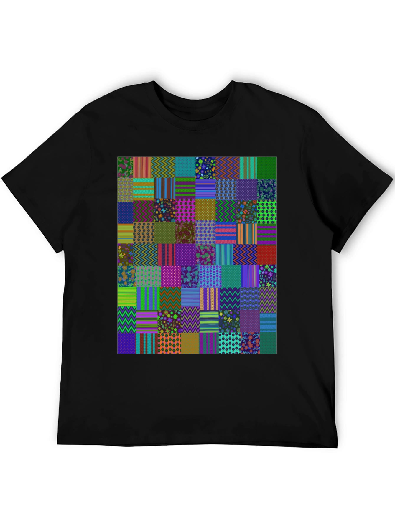 Black Colorful Patchwork Pattern Tee view 5