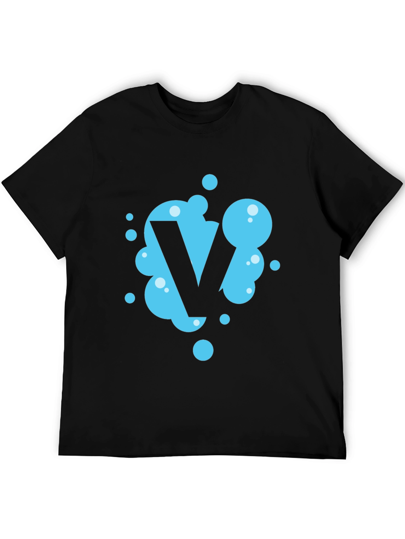 Black Cool Blue Bubble Letter V Black T-Shirt view 5