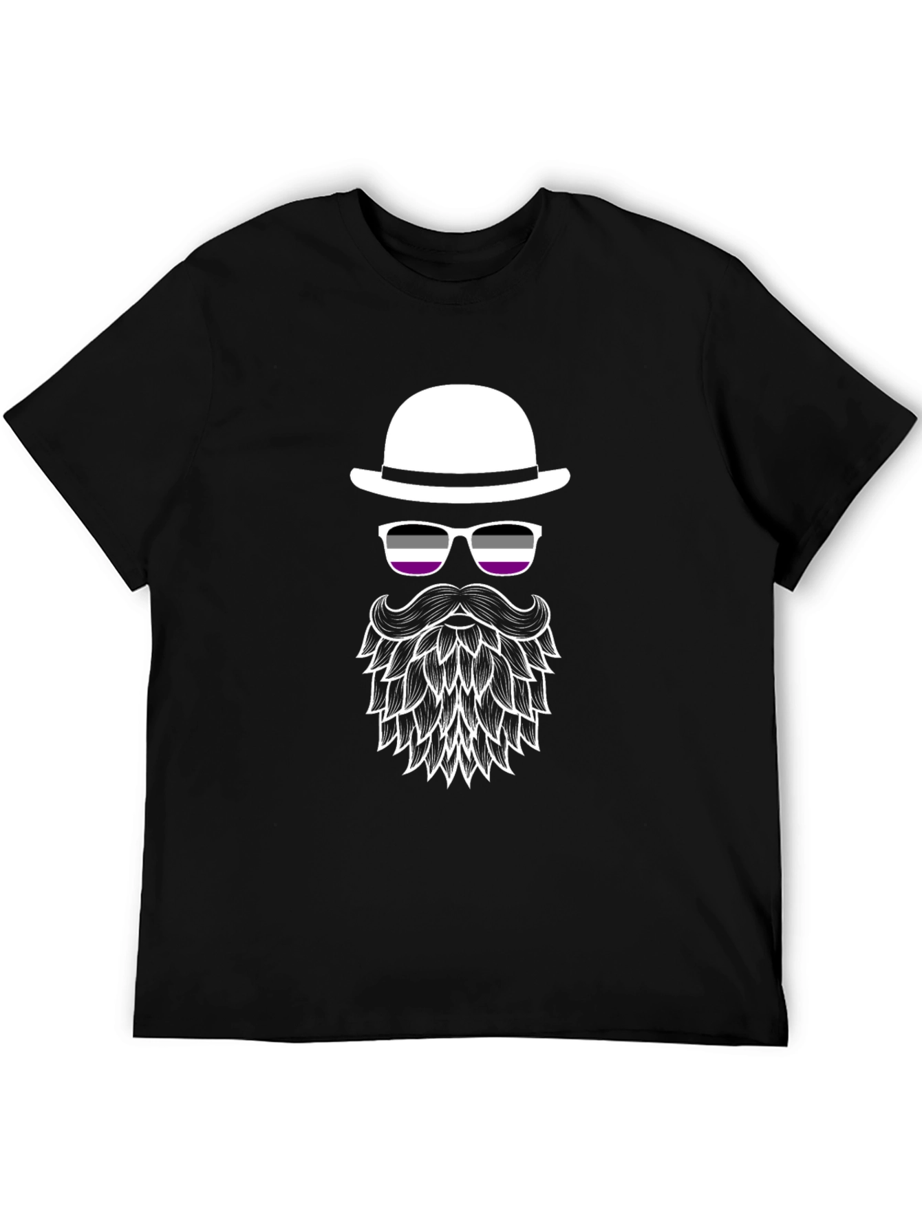 Black Asexual Pride Bowler Hat & Beard T-Shirt view 5