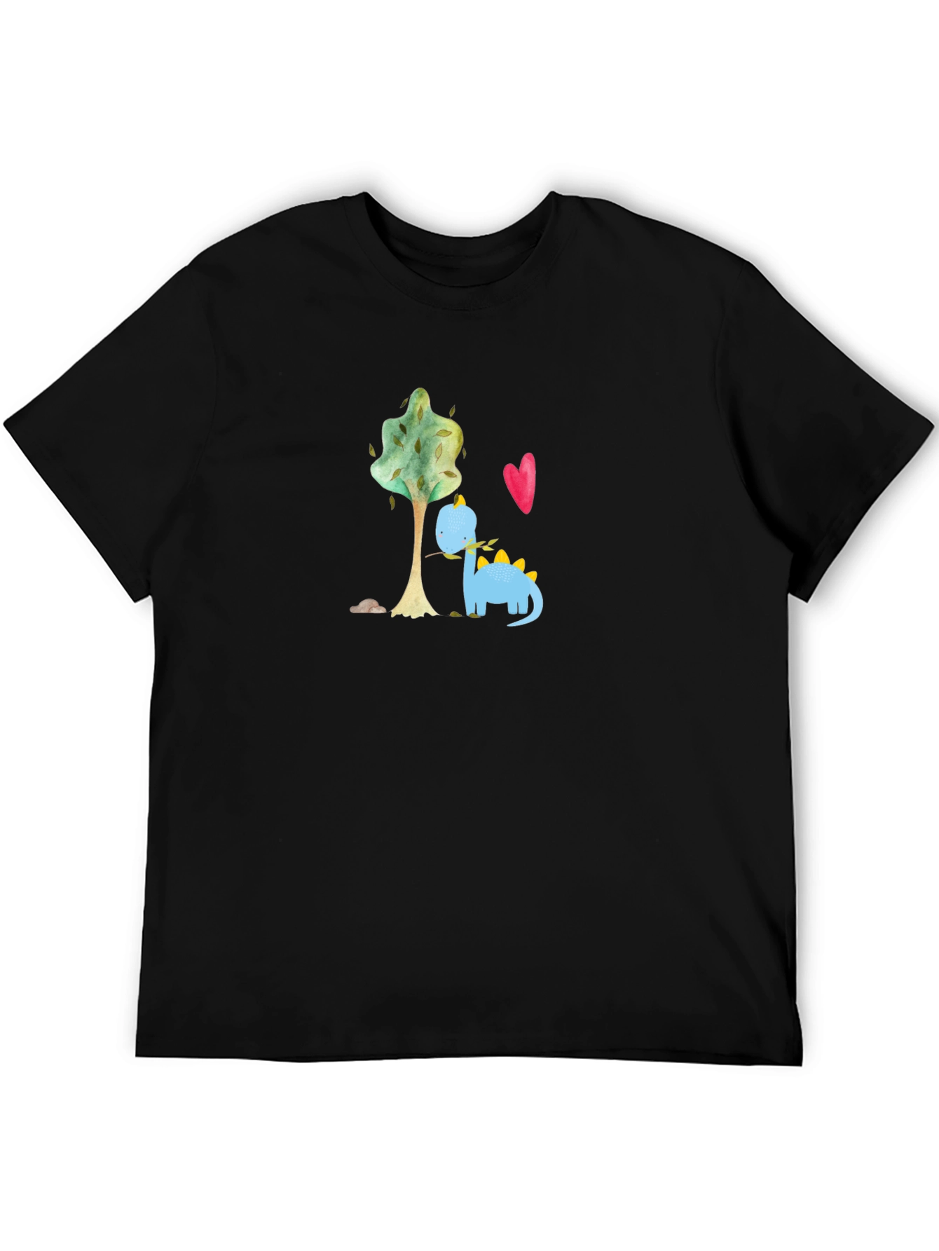 Black Cute Dino Graphic Tee - Black Cotton T-Shirt view 5