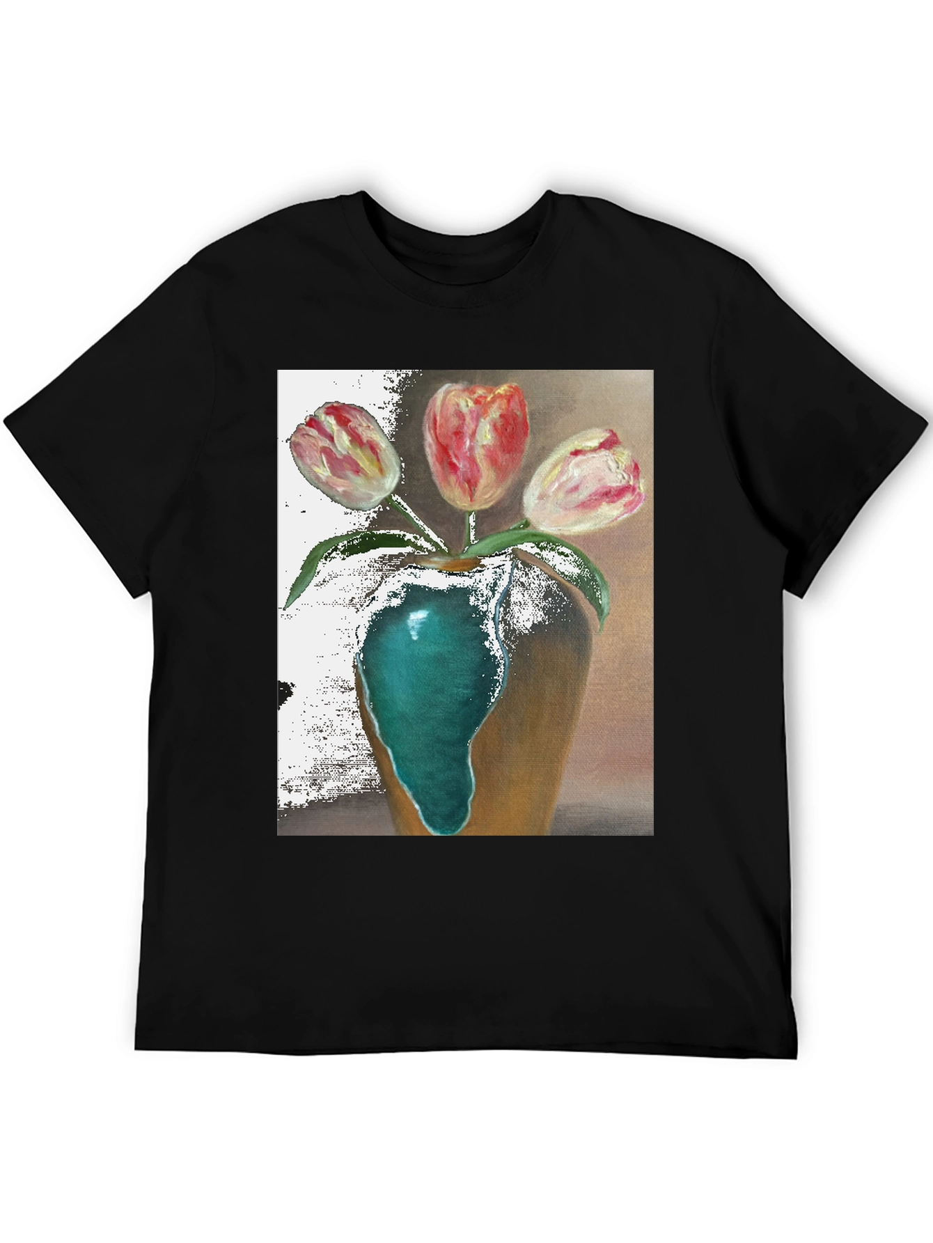Black Tulip Vase Graphic Tee - Unique Floral Design view 5