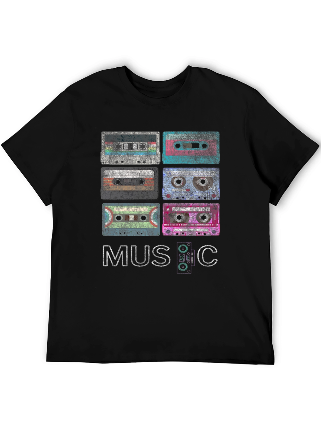 Black Vintage Cassette Tapes Graphic Tee - Retro Music Lover Shirt view 5