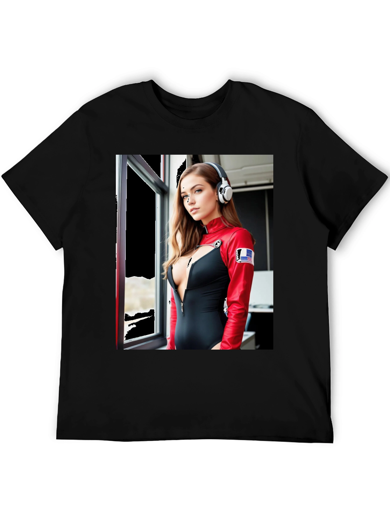Black Black T-Shirt with Futuristic Woman Graphic view 5