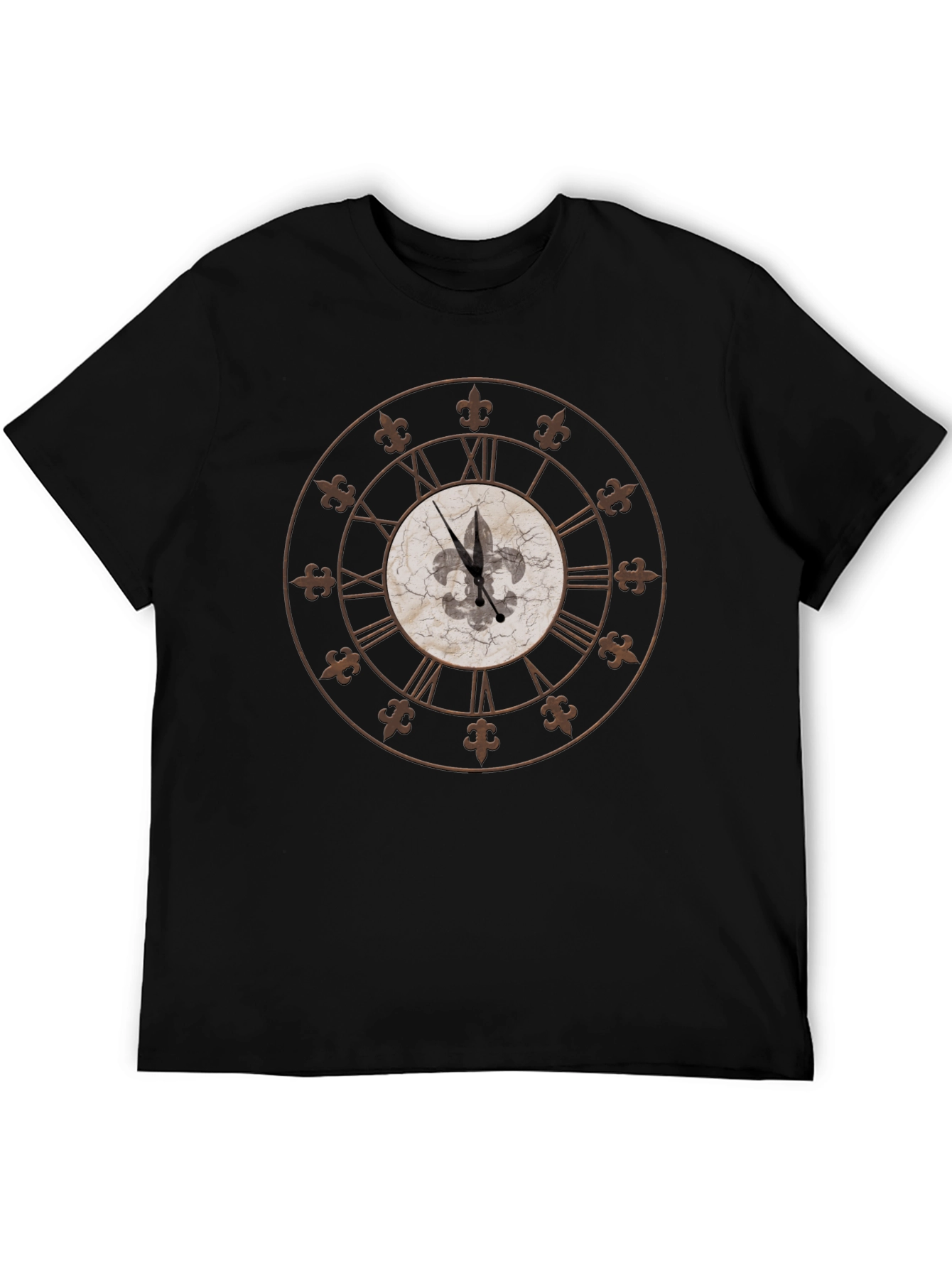 Black Fleur-de-Lis Clock Graphic Tee - Unique Design view 5