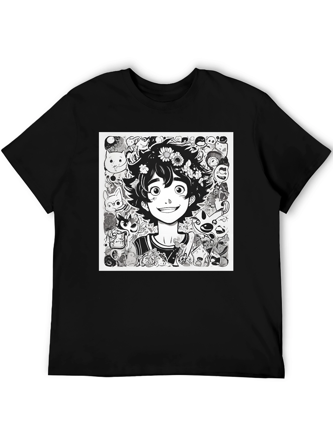 Anime Character Graphic Print Black Tee - 5