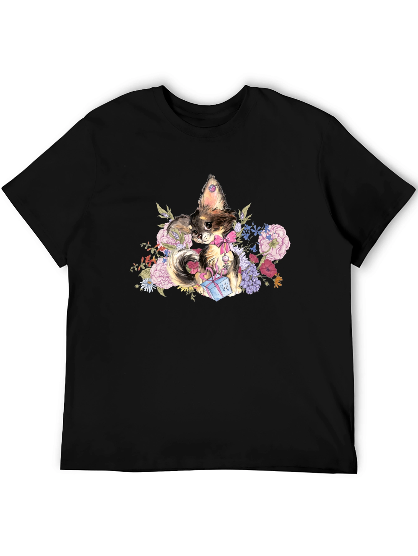Black Chihuahua Floral T-Shirt view 5