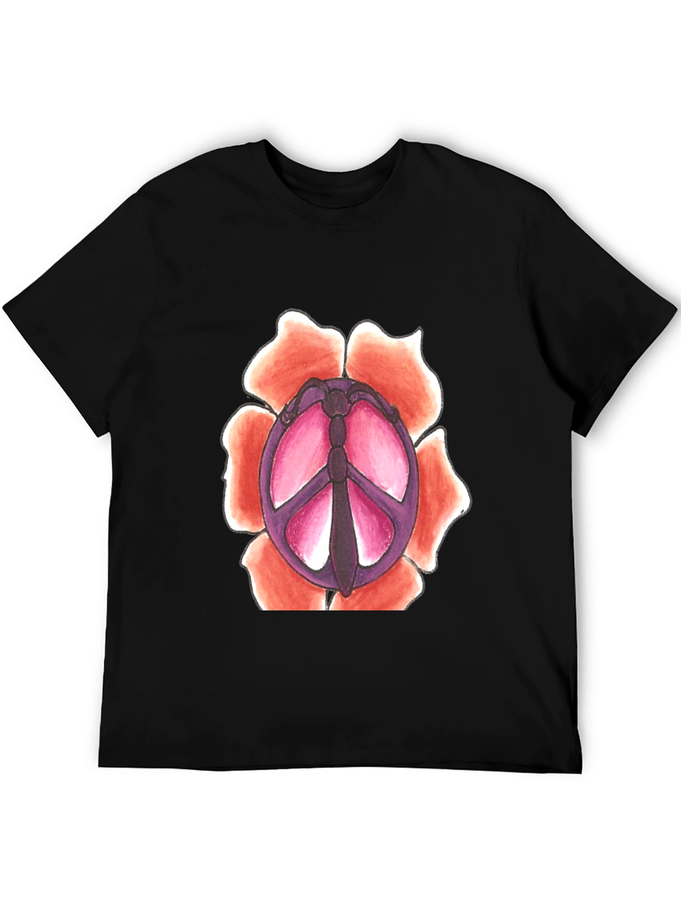 Black Peace Sign Flower Graphic T-Shirt view 5