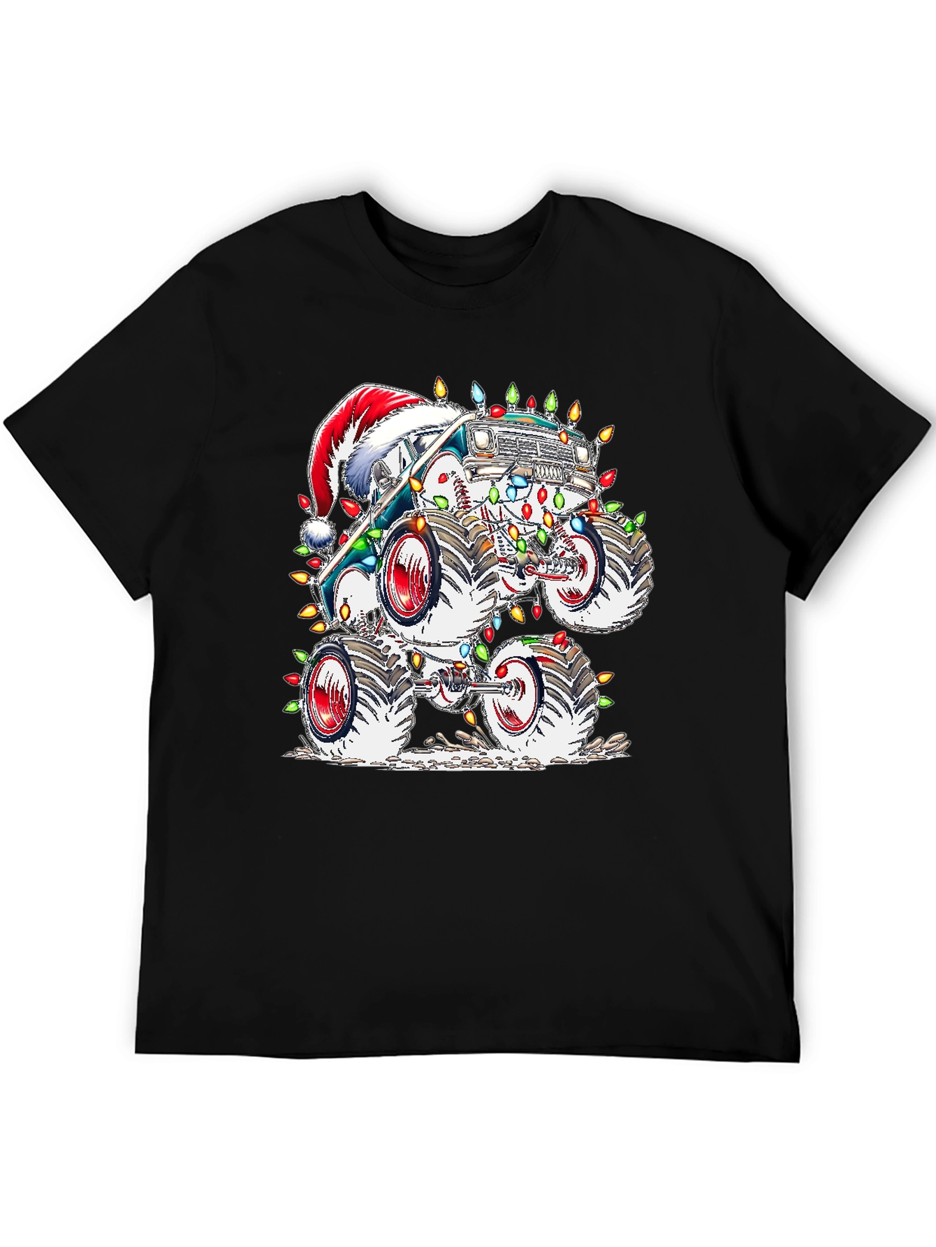Black Festive Monster Truck Christmas T-Shirt view 5