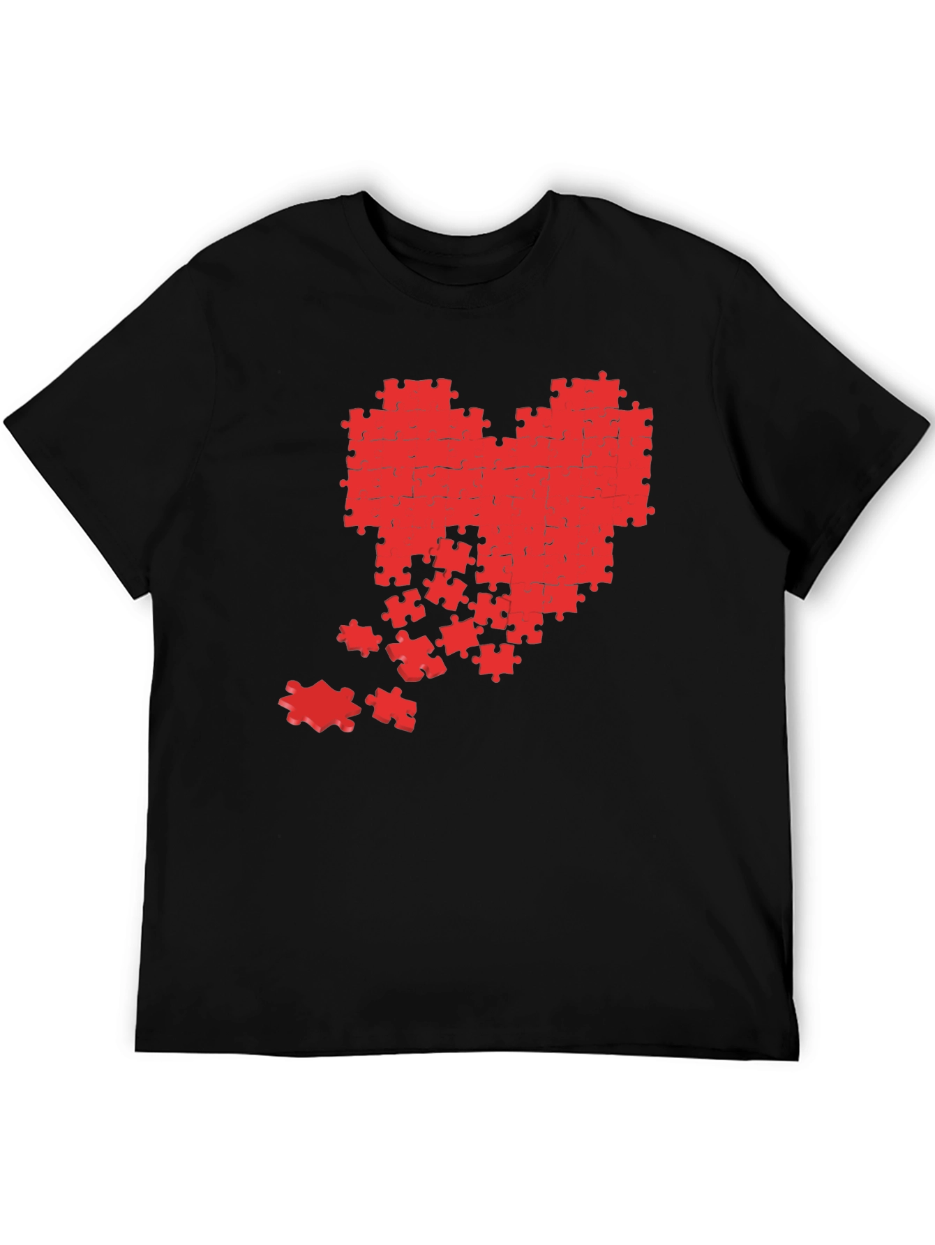 Black Puzzle Heart Graphic Tee - Black Cotton Casual Shirt view 5
