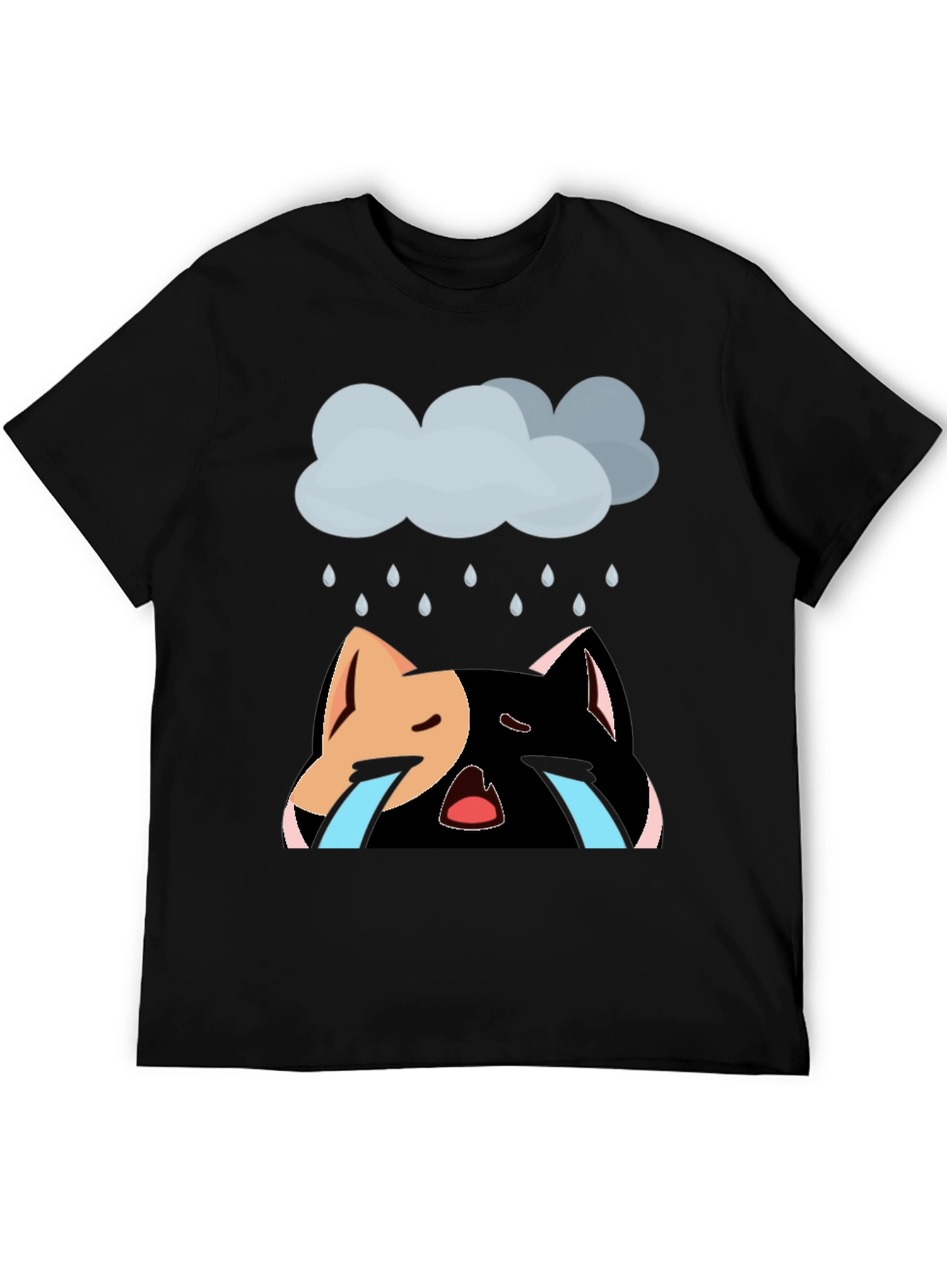 Black Sad Cat T-Shirt - Unisex Black Cotton Blend view 5