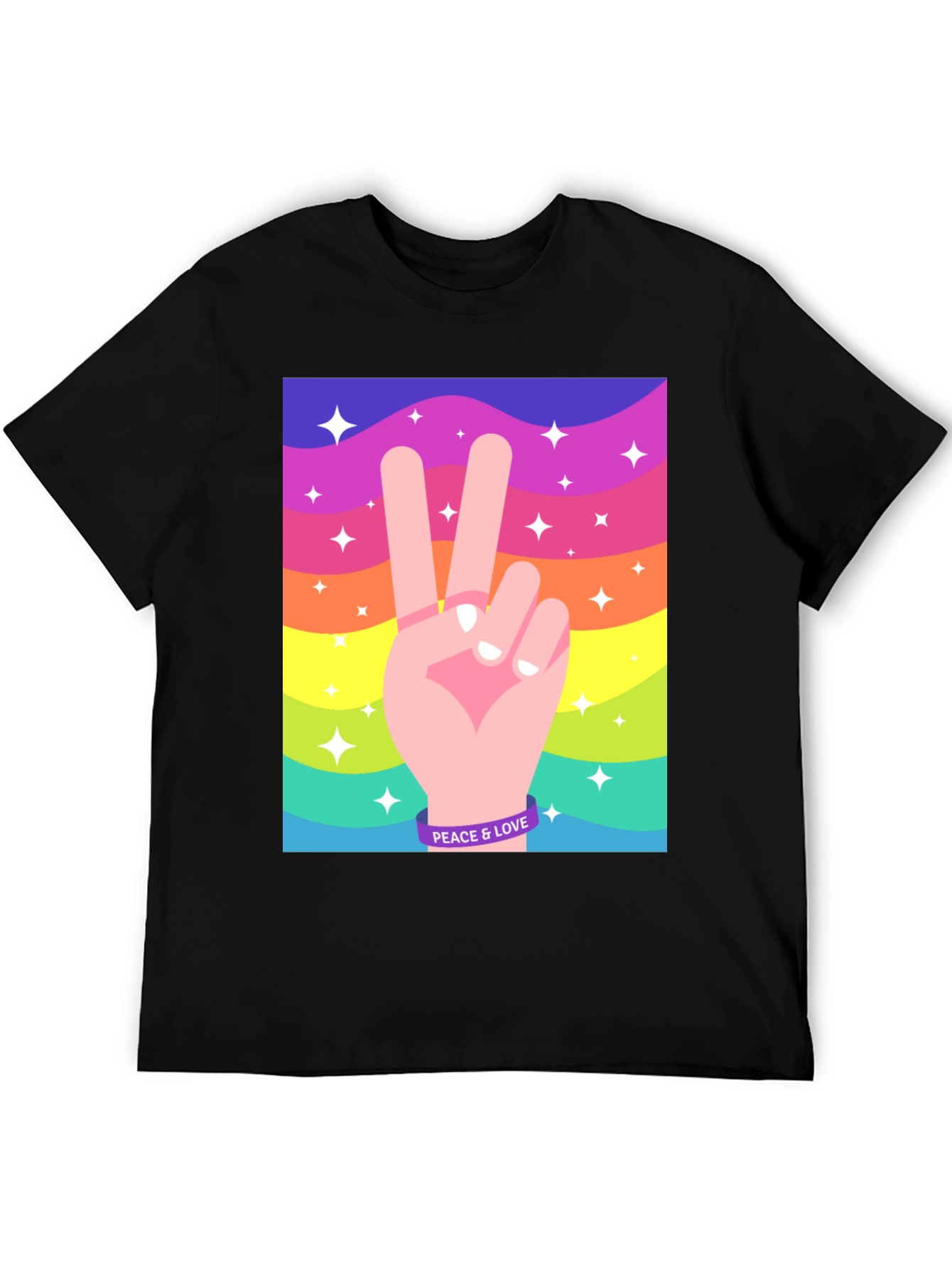 Peace and Love Graphic Tee - Retro Rainbow Design - 5