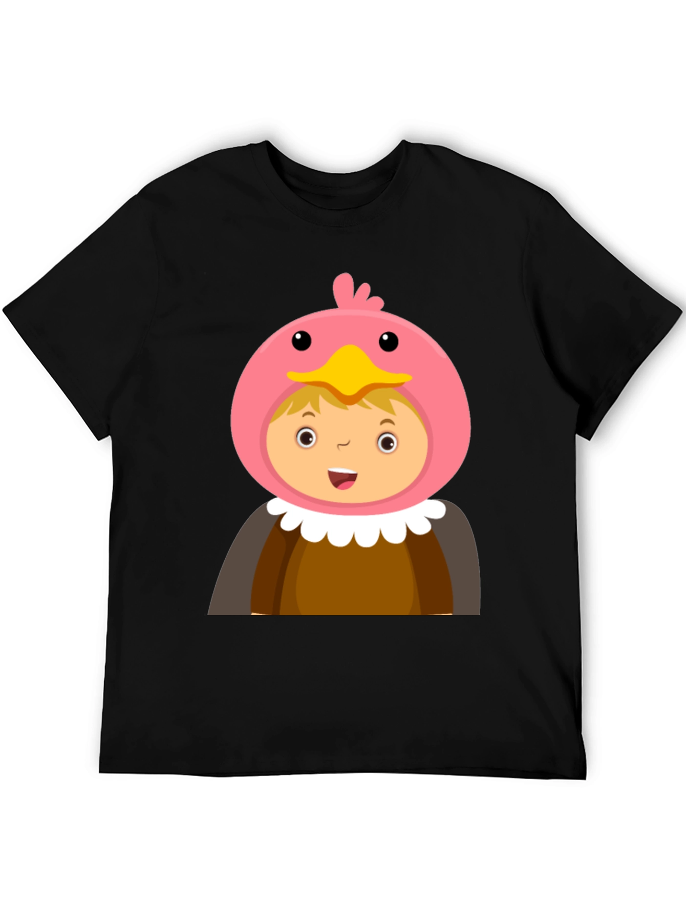 Black Cartoon Character T-Shirt, Bird Costume Design, Black Cotton Tee view 5