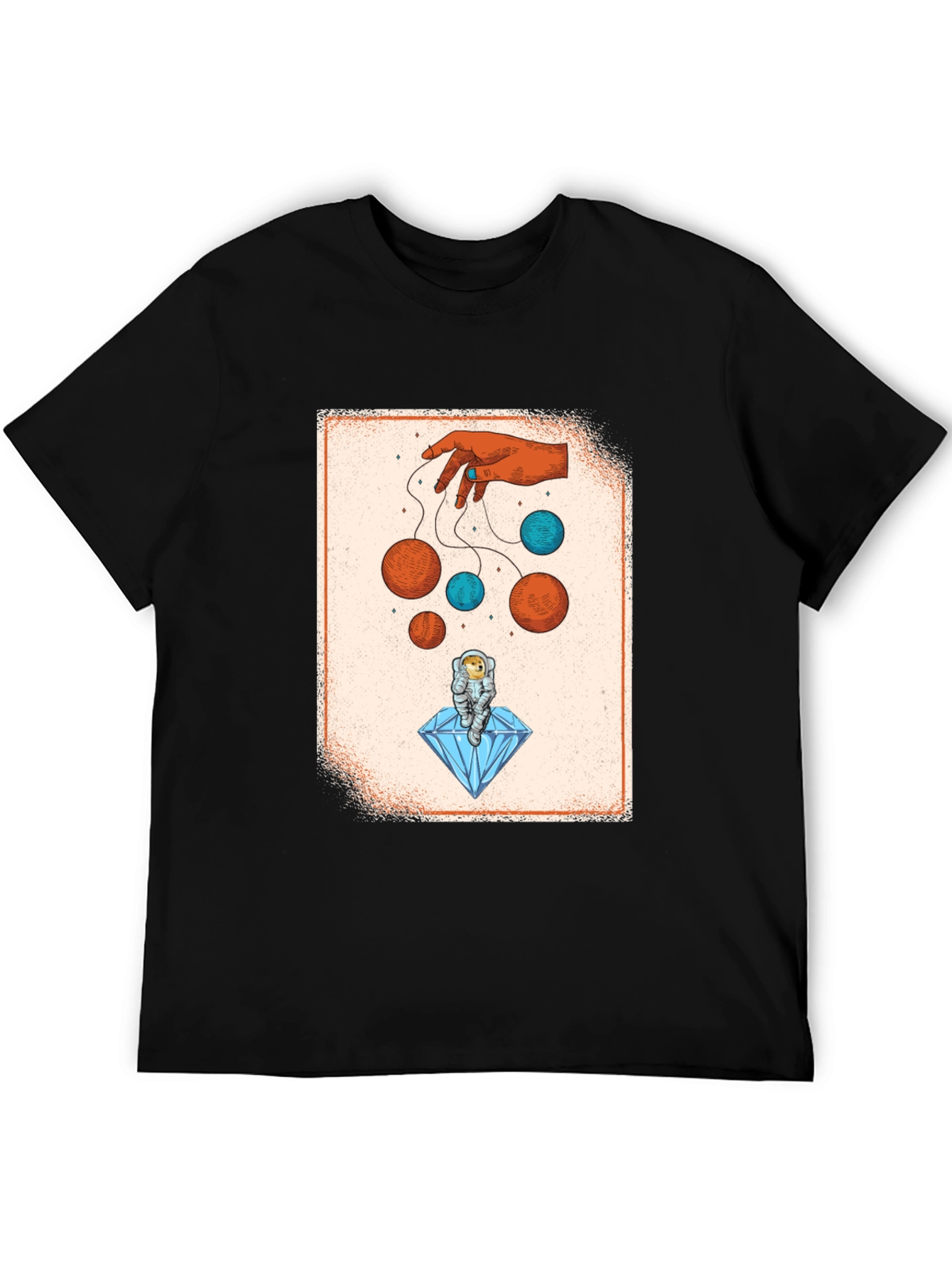 Black Astronaut on Diamond T-Shirt - Cosmic Puppet Master Design view 5