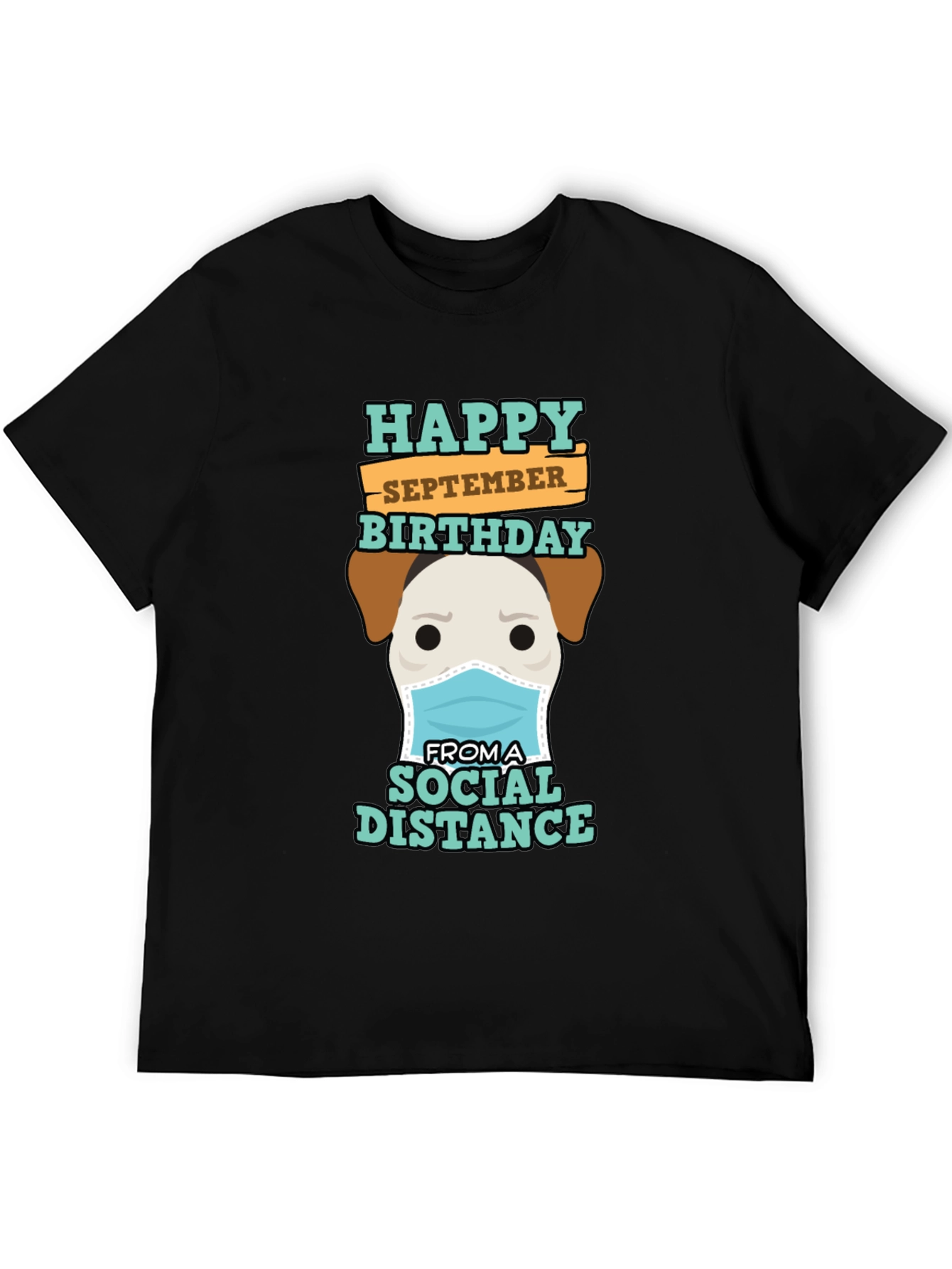 Black Funny September Birthday Social Distance Dog T-Shirt view 5