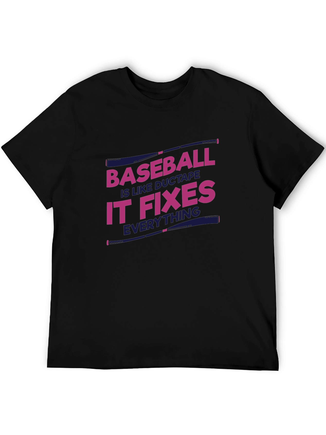 Black Baseball Fixes Everything T-Shirt - Black view 5