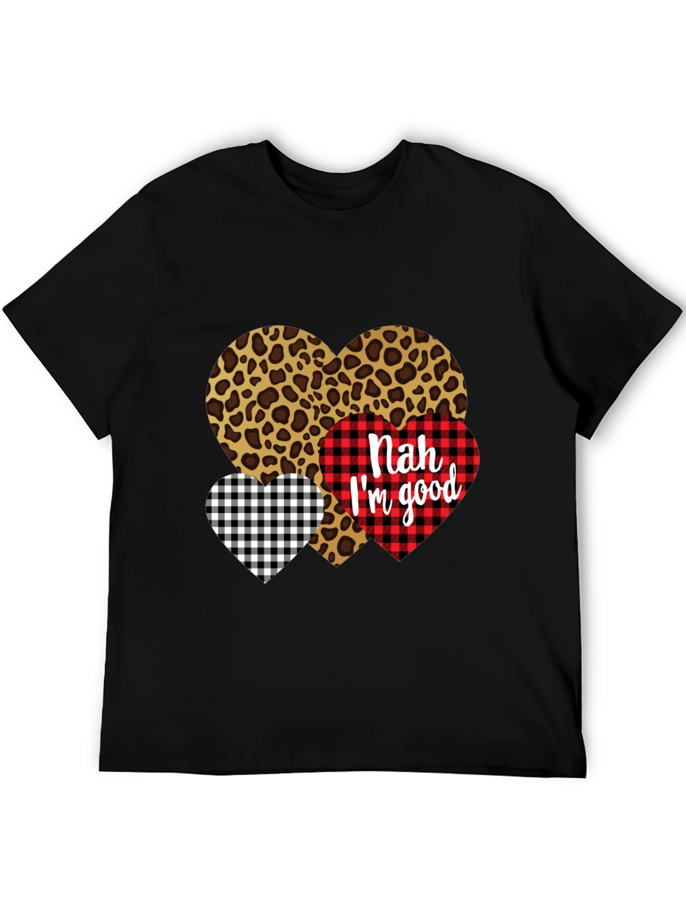 Black Nah I'm Good Heart Print Black T-Shirt view 5