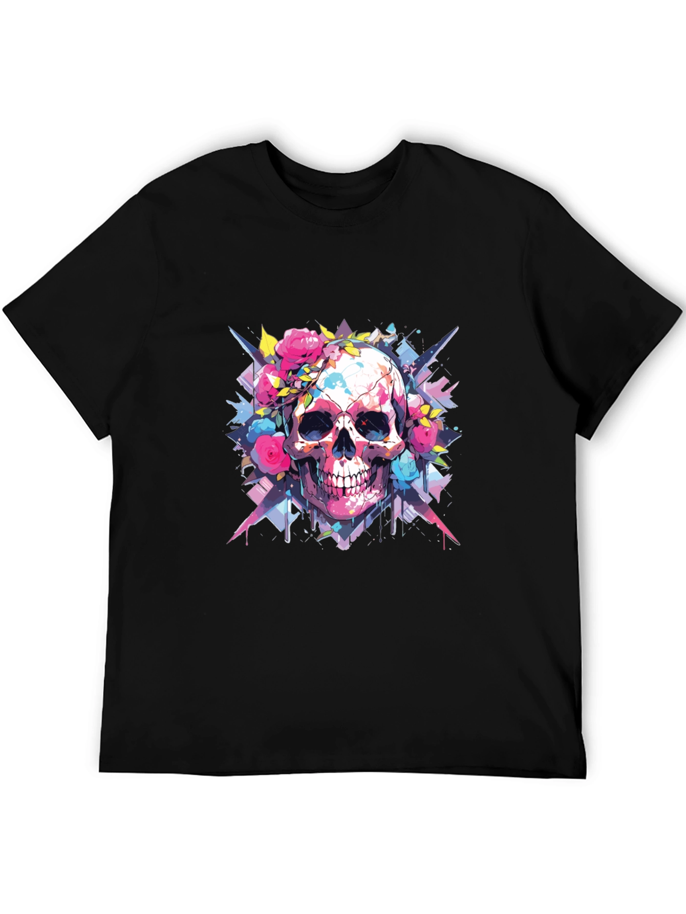 Black Skull & Roses Graphic Tee view 5