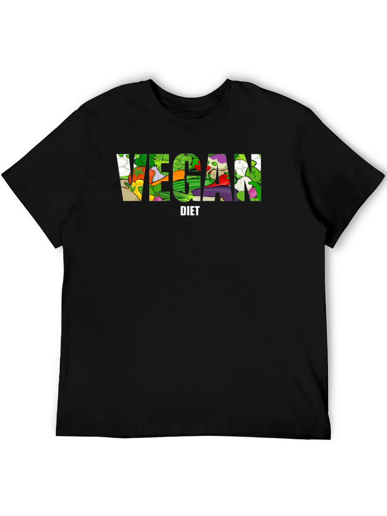 Black Vegan Diet T-Shirt - Black Cotton Graphic Tee view 5