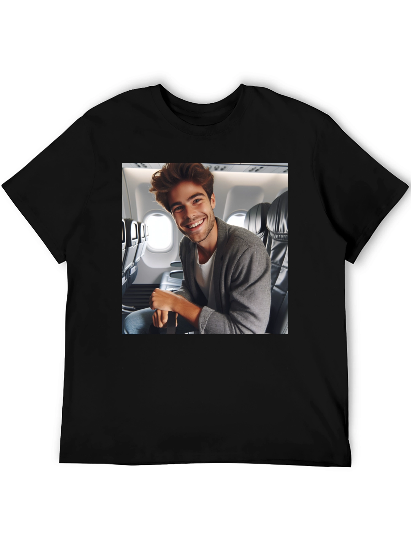 Black Smiling Man Airplane T-Shirt view 5